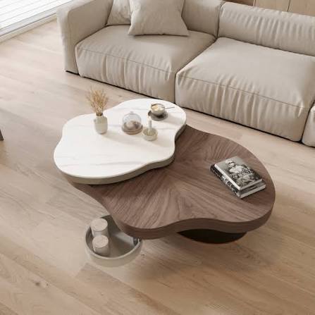 Orren Ellis 47.24" Artisan Extend Coffee Table &ndash; Irregular Stone Slab With Fluid Wood Grain-New In Box $1099