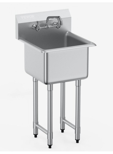 VEVOR Stainless Steel Prep & Utility Sink, 1 Compartment Free Standing Small Sink Include Faucet & legs, 18"x41" Commercial Single Bowl Sinks for Garage, Restaurant, Kitchen, Laundry New in Box $499