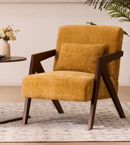 George Oliver Juriana Mid Century Modern Upholstered Solid Wood Accent Armchair with an Extra Pillow New in Box $499