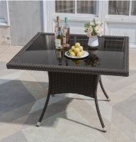 Lark Manor Hemraj Outdoor Square Rattan Dining Table With Glass Top And Curved Design New in Box $399