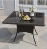 Lark Manor Hemraj Outdoor Square Rattan Dining Table With Glass Top And Curved Design New in Box $399