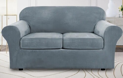 Mercer41 Soft Velvet Plush 3 Piece Stretch Loveseat Sofa Slipcover for 2 Cushion Couch Machine Washable $89