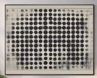 SIGNLEADER Extra Large Wall Art Fabric Print - Monochromatic Black Dot Grid Art, Abstract Minimalist Modern Artwork Decor for Living Room or Bedroom - "Frame Assembly Required (Unfinished Frame)" 36" H x 46" W, New Shelf Pull $199