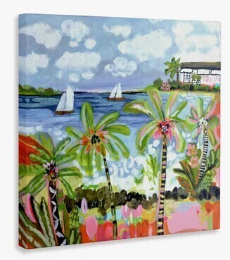 Bay Isle Home&trade; 20" x 20" Palm Trees in Bright Sun Canvas, design by Karen Fields New In Box $199