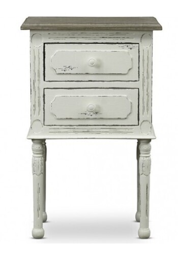 Baxton Anjou Nightstand in Distressed Off White & Wood New In Box $399