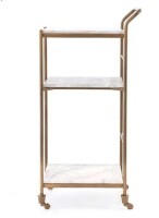 Four Hands Felix Bar Cart in Antique Brass and White Marble NEw in Box $899