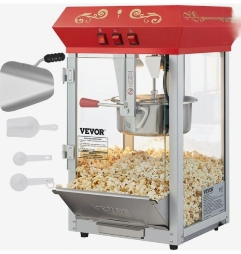 VEVOR Popcorn Maker, 850W Popcorn Popper Machine, 8 Oz Kettle Makes 48 Cups per Batch, Countertop Popcorn Maker with Tempered Glass, Includes 4 Scoops, Movie Theater Style, Red New in Box $399
