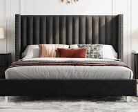 Lark Manor Addesyn King Black Upholstered Platform Bed New in Box $599