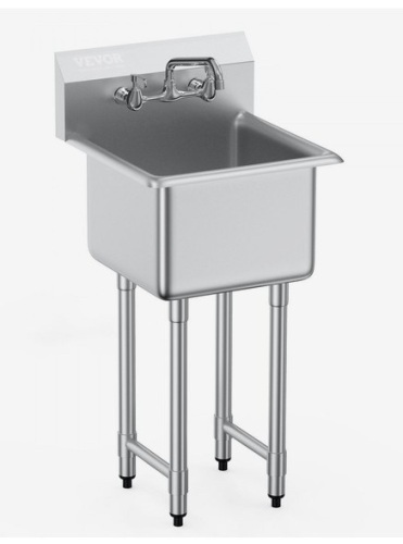 VEVOR Stainless Steel Prep & Utility Sink, 1 Compartment Free Standing Small Sink Include Faucet & legs, 18"x41" Commercial Single Bowl Sinks for Garage, Restaurant, Kitchen, Laundry New in Box $499