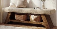 Millwood Pines 55" Solid Wood Bench with Storage Shelf, Upholstered Entryway Bench Soft Padded Bench Seating New in Box $399