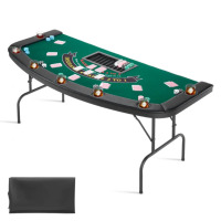VEVOR Foldable Poker Table, 7 Player 72" Folding Casino Leisure Table with Padded Rails & Cup Holders, Semi-oval Portable Game Tables with Felt & Metal Legs, for Texas Hold'em Game and Blackjack, New in Box $399