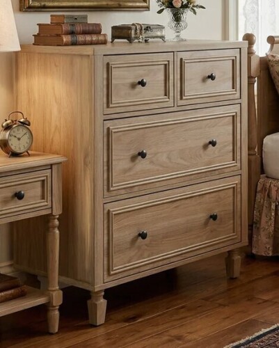 August Grove 4 Drawers Retro Dresser Tall Storage Chest with Handles with for Bedroom and Living Room New Shelf Pull $399
