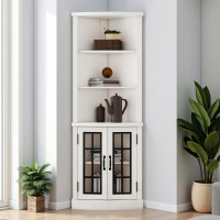 Lark Manor Armoney 65.3" H x 23.8" W 5 Tier Corner Storage Bookcase, Distressed White, New in Box $299