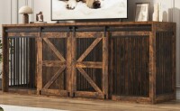 Gracie Oaks 87"W Dog Crate Furniture, Farmhouse Wooden Dog Kennel TV Stand, With Sliding Metal Mesh Barn Door, Large Dog Crate Furniture For 2 Dogs, Metal Tube & 2 Lockable Doors New in Box $499