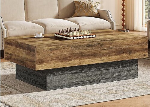 Tribesigns 55 inches Farmhouse Wood Coffee Table Large Rectangle Rustic Brown and Grey Tea Table for Living Room Office Reception Vintage Center Table New Shelf Pull $499