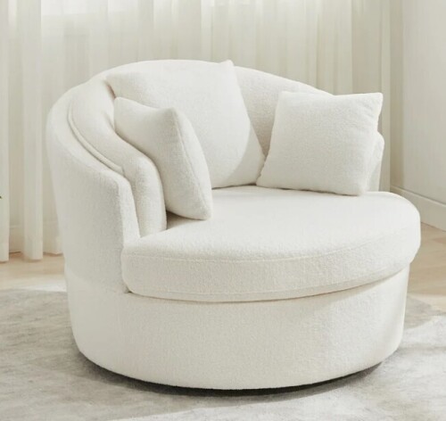 Latitude Run 43.3" W Oversized Upholstered Swivel Barrel Chair in White New in Box $899