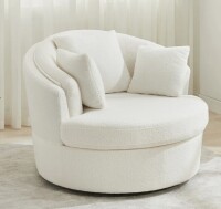 Latitude Run 43.3" W Oversized Upholstered Swivel Barrel Chair in White New in Box $899