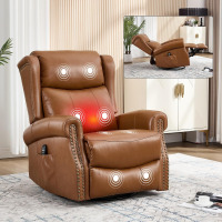 Trustyue Genuine Leather Recliner Chair,Manual Recliner with Swivel Rocker,Massage & Heat Rocking Chair New in Box $899