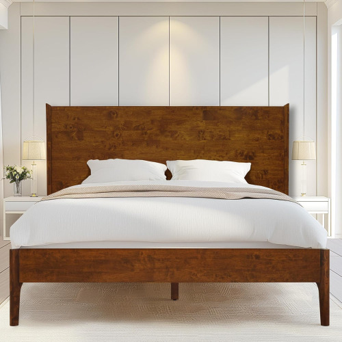 Acacia Haven King Size Bed Frame and Headboard, King Size Platform Bed Frame Scandinavian Wood Bed Compatible with All Mattress Types, 800 lbs Capacity Wood Slats Support, Walnut. New in box $699