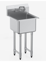 VEVOR Stainless Steel Prep & Utility Sink, 1 Compartment Free Standing Small Sink Include Faucet & legs, 18"x41" Commercial Single Bowl Sinks for Garage, Restaurant, Kitchen, Laundry New in Box $499
