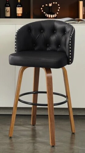 Georg eOliver Swivel Bar Stool With Curved Wood Legs, Upholstered Tufted Back, And Nailhead Trim in Black $399