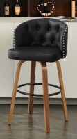 Georg eOliver Swivel Bar Stool With Curved Wood Legs, Upholstered Tufted Back, And Nailhead Trim in Black New in Box $399