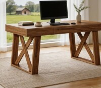 George Oliver 55" Retro Brown Home Office Desk With Drawer, Modern Wood Computer Desk, Sturdy Executive Workstation New in Box $399