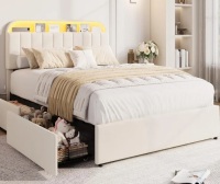 Garvee Upholstered Twin Bed Frame with Adjustable Storage Headboard, 2 Drawers, LED Lights, Noise-Free, Easy Assembly, Perfect for Kids or Girls, No Box Spring Needed in Beige New in Box $399