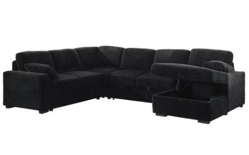 Hybition Fabric U-Shape Sofa Modern Pull out Sofa bed & Storage Space-Black (3 Boxes) New In Box (Wedge Not Included) $1699