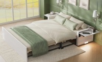 Murphy Bed with 2" Mattress and Nightstands Included, Sofa and Storage Bench Murphy Bed, 3-in-1 Convertible Bed Frame with Charging Port and Nightlight, White Oak New in Box $799