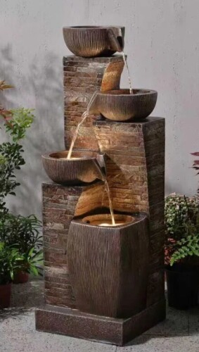 Wrought Studio 38.2" Outdoor Water Fountain,Stone Texture Modern 4 Tiers Cascading Bowls Garden Fountains Outdoor,Suit For Patio, Deck, Porch, Lawns, Backyard New in Box $359