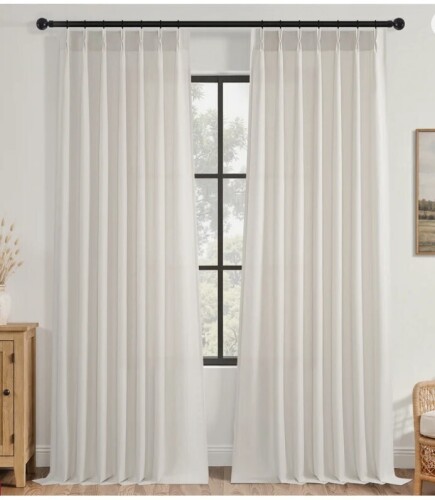 Ebern Designs Pinch Pleated Curtains, Semi-Sheer Drapes Back Tab Pinch Pleat Curtain with Hooks+Rings in Ivory Beige 40" x 108" $89