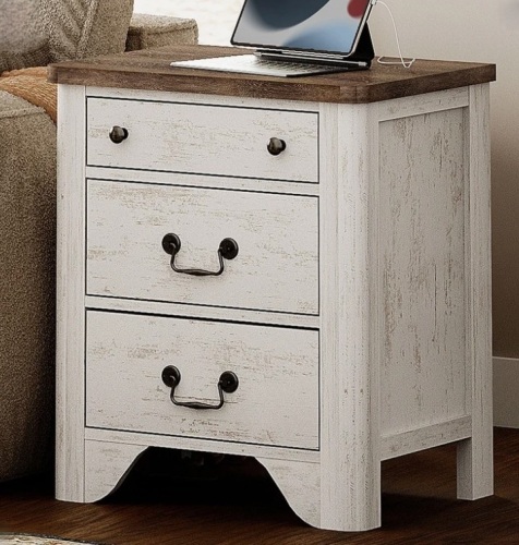 Charlton Home Corretta 3-Drawer Nightstand with Built-In Electrical Outlet New in Box $479