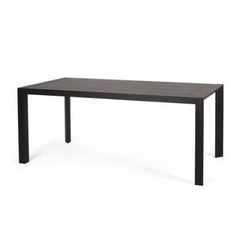 English Elm 70-inch black slatted aluminum outdoor patio dining table. New in Box $599
