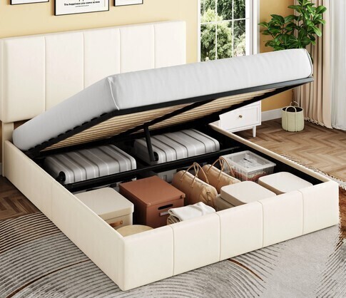 Sha Cerlin King Size Lift-Up Storage Bed, Velvet Headboard with Adjustable Height, No Box Spring Needed New in Box $699