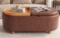 Ebern Designs 45" Oval Storage Ottoman Coffee Table with Reversible Tray Cushions New in Box $499