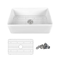 DeerValley Grove 30" L X 18" W Rectangular White Single Basin Fireclay Farmhouse / Apron Kitchen Sink with Grid and Strainer DV-1K510, New in Box $499