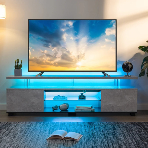 Ivy Bronx LED TV Stand White TV Stands for Living Room Modern TV Stand with Storage for 65"-75" TV Entertainment Center, Gray $399