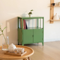 Ebern Designs Accent 23.6&rsquo;&rsquo; Wide Foldable Metal Double Layer Cabinet with Wheels Easy Assemble End Table, Light Green, New in Box $399