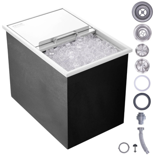 VEVOR Drop in Ice Chest, 27"L x 18"W x 21"H Stainless Steel Ice Cooler, Commercial Ice Bin with Sliding Cover, 40.9 qt Outdoor Kitchen Ice Bar, Drain-pipe and Drain Plug Included, for Cold Wine Beer, New in Box $399