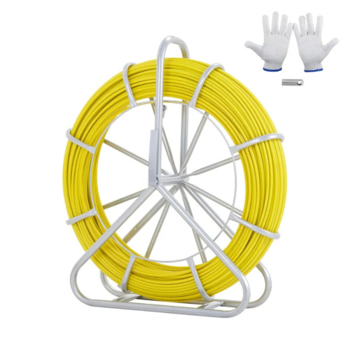 VEVOR Fish Tape Fiberglass, 425 ft, 1/4 inch, Duct Rodder Fishtape Wire Puller, Cable Running Rod with Steel Reel Stand, 3 Pulling Heads, Fishing Tools for Walls and Electrical Conduit, Non-Conductive, New in Box $299