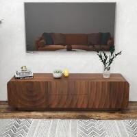 Mid-Century Modern Wave Design TV Stand for TVs up to 60" with 2 Drawers and Storage Cabinet, Walnut, New in Box $399
