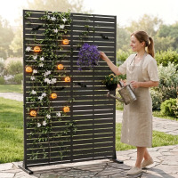 ChicFurnit 72" Tall Outdoor Privacy Screen, 6-Panel Freestanding HDPE Fence Divider with Louvered Airflow Design, Weather-Resistant Patio Partition for Backyard, Garden & Trash Cans, Black, New in Box $299