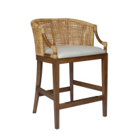 Martha Stewart Lily Pond Playa Natural Handcrafted Rattan & Wood Counter Stool 25" H, New in Box $699