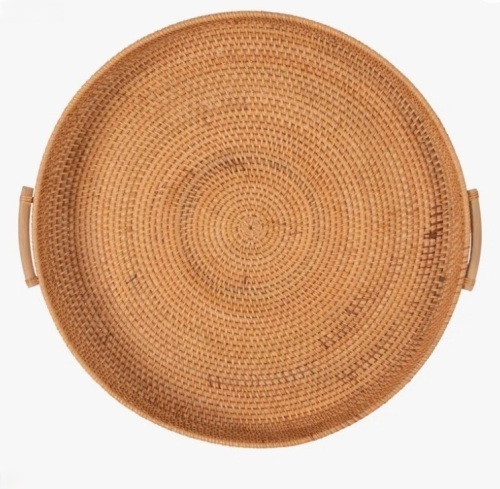 Dakota Fields Round Decorative Woven Rattan Tray With Handles New in Box $239