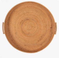 Dakota Fields Round Decorative Woven Rattan Tray With Handles New in Box $239