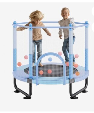 VEVOR 60" Kids Trampoline, 5FT Indoor Outdoor Trampoline, Mini Toddler Recreational Trampolinewith Safety Enclosure Net and Basketball Hoop, Birthday Gifts Christmas Toys for 3+ Years Children, Blue New in Box $129
