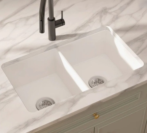 Eridanus Oslo 32" W x 19" D Double Bowl Fireclay Undermount/Drop-In Kitchen Sink in White with Accessories ERI-DS-166D New in Box $599