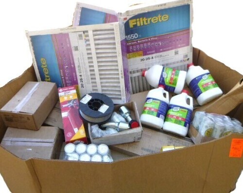 Pallet of Wood Flooring, Housewares, Hardware and Misc