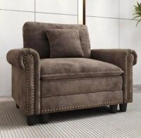 Alphamarts Deep Seat Accent Chair With Nailhead Trim and Throw Pillow in Brown (2 Boxes) New in Box $699